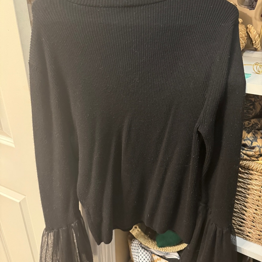 Black anthropology, mock turtleneck sweater with drape sleeves opaque